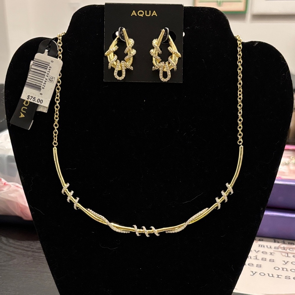 Aqua Gold Necklace and Earring Set